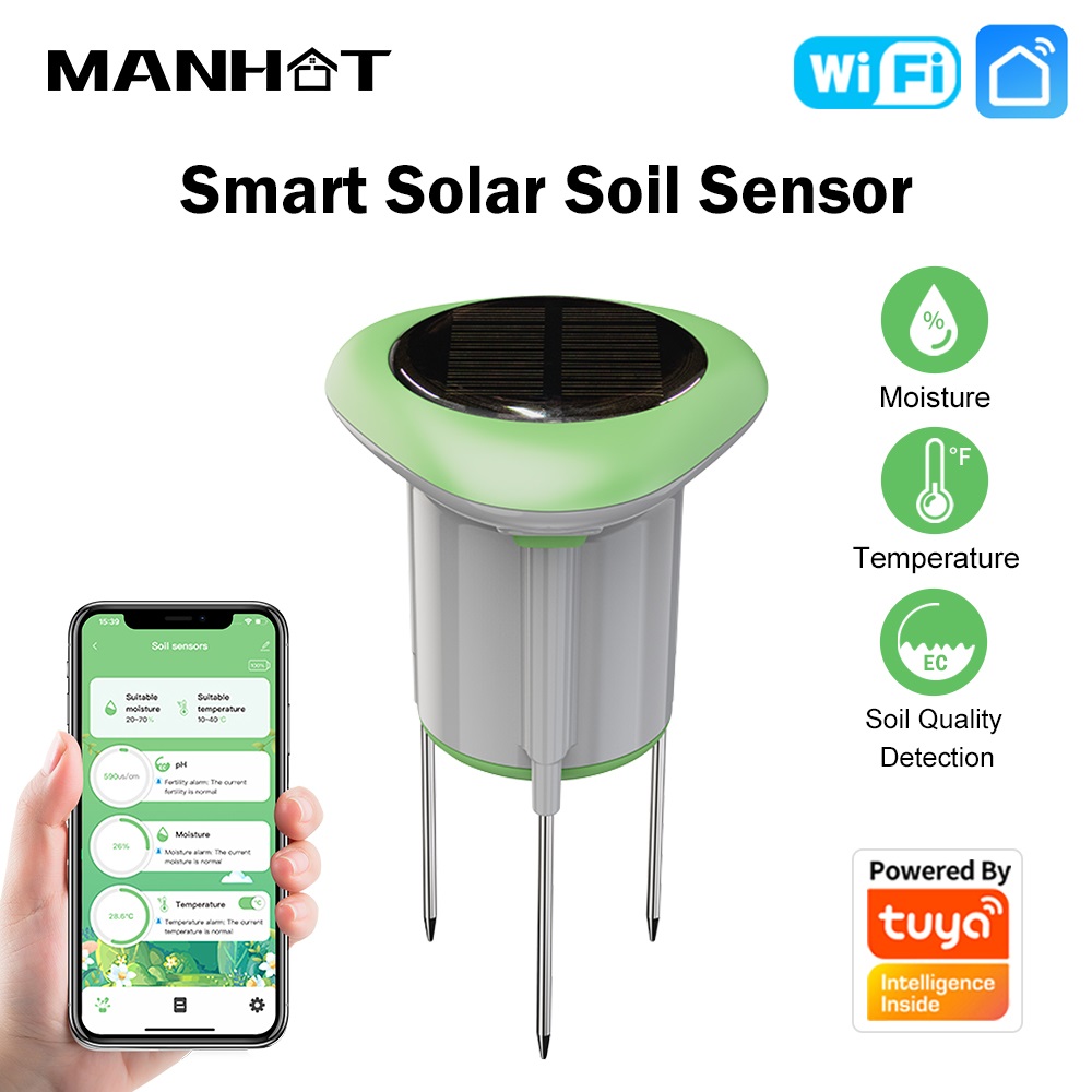 Smart Garden Sensors - เซ็นเซอร์วัดดินอัจฉริยะ MANHOT WiFi แบบโซลาร์ 3in1 วัดอุณหภูมิ