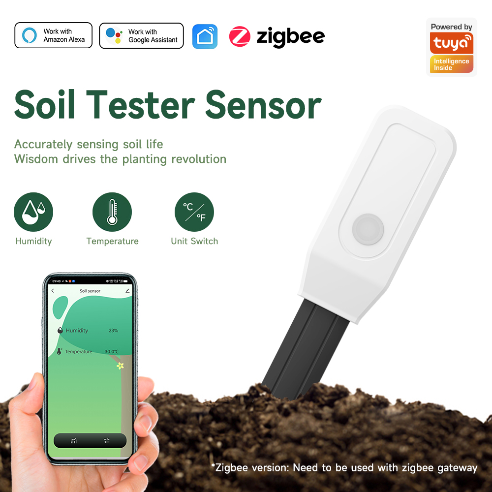 Smart Garden Sensors - เซ็นเซอร์ทดสอบดินอัจฉริยะ, เครื่องวัดความชื้นและอุณหภูมิดิน Zigbee 3.0, เครื่องตรวจสอบพืชแบบดิจิตอลสำหรับสวน/ฟาร์ม, ควบคุมผ่านแอปพลิเคชันระยะไกล