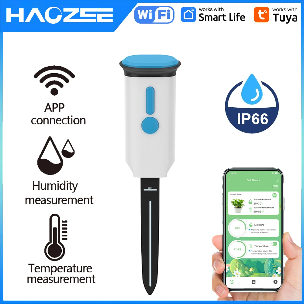 Smart Garden Sensors - Haozee Tuya Smart WiFi เซ็นเซอร์ตรวจจับความชื้นในดิน IP66