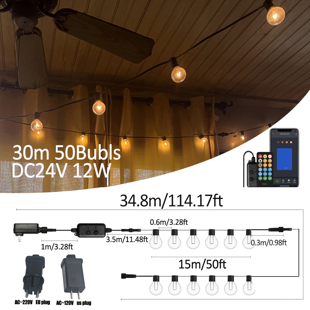 Smart Garden Diy - ไฟสาย LED อัจฉริยะ G40 สำหรับตกแต่งภายนอกอาคาร พร้อมรีโมทคอนโทรล