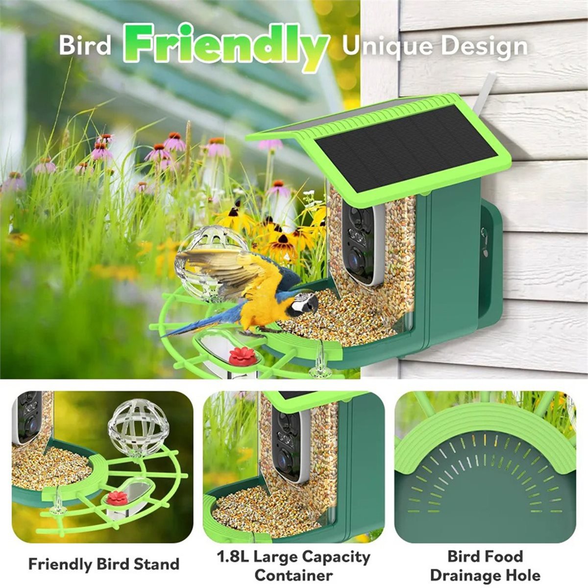 Smart Garden Ai - กล้องให้อาหารนกอัจฉริยะ ABPP พร้อมระบบระบุชนิดสัตว์ด้วย AI พลังงานแสงอาทิตย์ วิดีโอความละเอียด