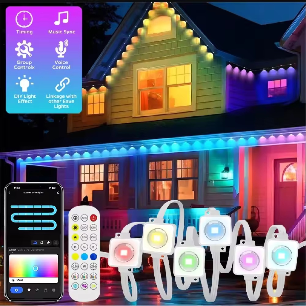 Smart Garden Diy - ไฟตกแต่งหลังคาอัจฉริยะ RGBIC 15M/30M/45M/60M/90M พร้อมแอป/รีโมทคอนโทรล กันน้ำ IP67