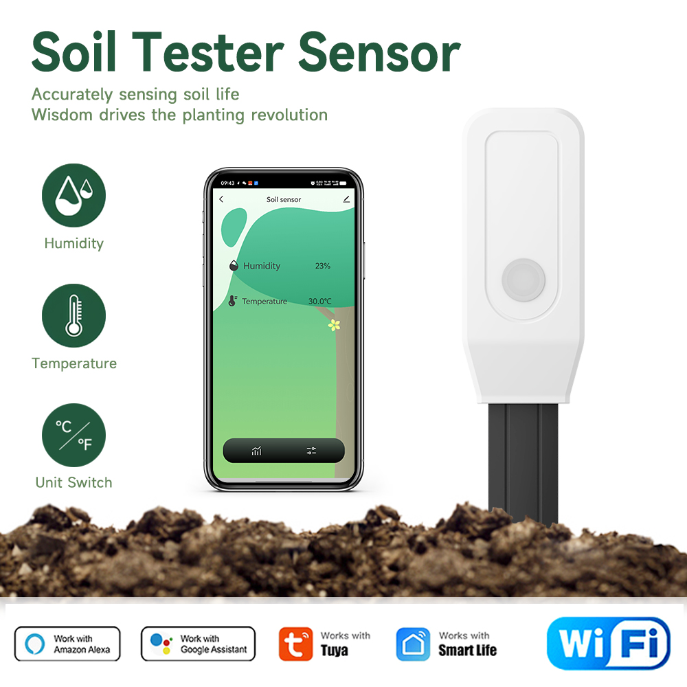 Smart Garden Sensors - เครื่องวัดความชื้นในดิน Tuya Smart WiFi พร้อมเซ็นเซอร์วัดอุณหภูมิและความชื้น สำหรับการรดน้ำต้นไม้ในสวน