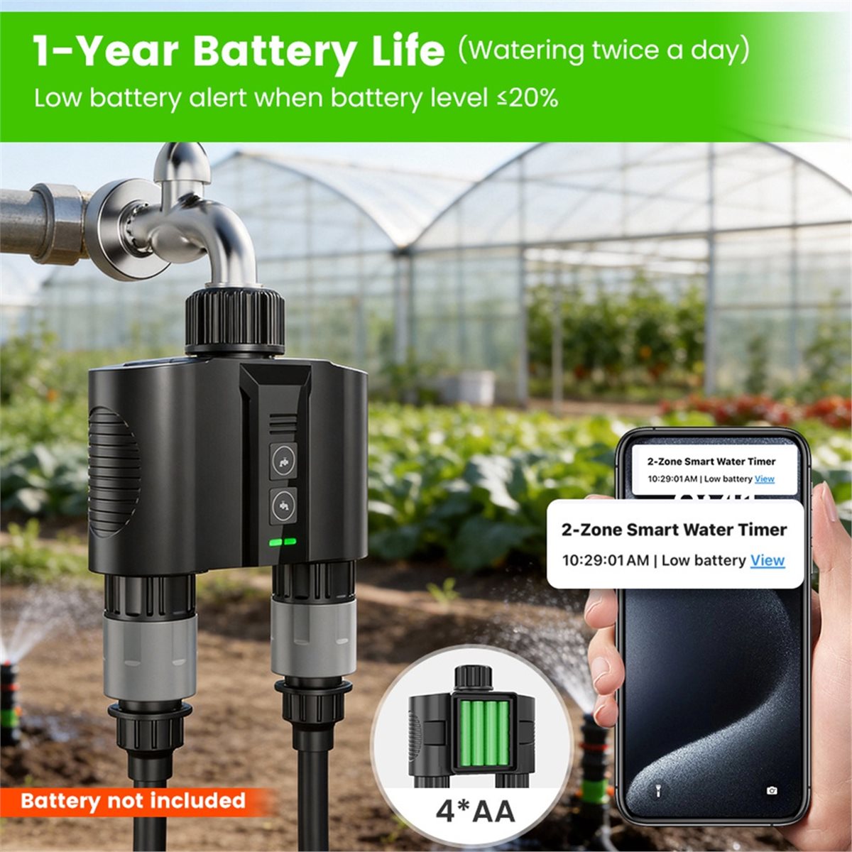 Smart Garden Is - Y17A ชุดตั้งเวลาเปิด-ปิดน้ำแบบ WiFi สำหรับสายยางสวน, ตัวตั้งเวลาสำหรับสปริงเกอร์พร้อมช่องจ่ายน้ำ 2