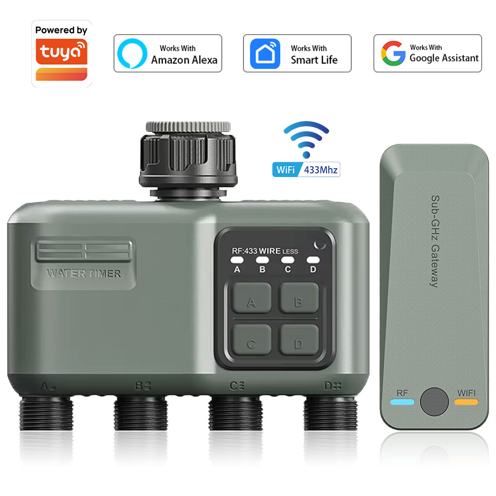 Smart Garden Sensors - ตัวตั้งเวลาควบคุมการรดน้ำแบบตั้งโปรแกรมได้ 4 ช่อง สำหรับสายยางรดน้ำสวน พร้อมระบบหน่วงเวลาเมื่อมีฝนตก/ระบบรดน้ำอัตโนมัติ ระบบชลประทานแบบดิจิตอลสำหรับสนามหญ้า