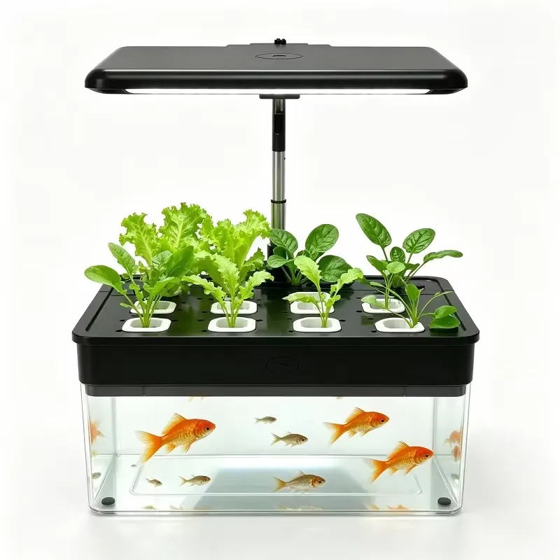 Aquaponics Home Kit - ระบบปลูกพืชแบบไฮโดรโปนิกส์ 12 ช่อง พร้อมตู้ปลาอะคริลิก ชุดปลูกพืชแบบซิมไบโอส์กันแตก สำหรับติดตั้งในบ้านและสวน